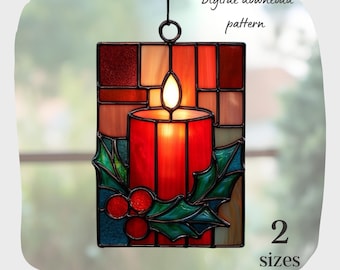 Christmas Stained Glass Pattern, Digital Download, DIY Candle Suncatcher Home Decor