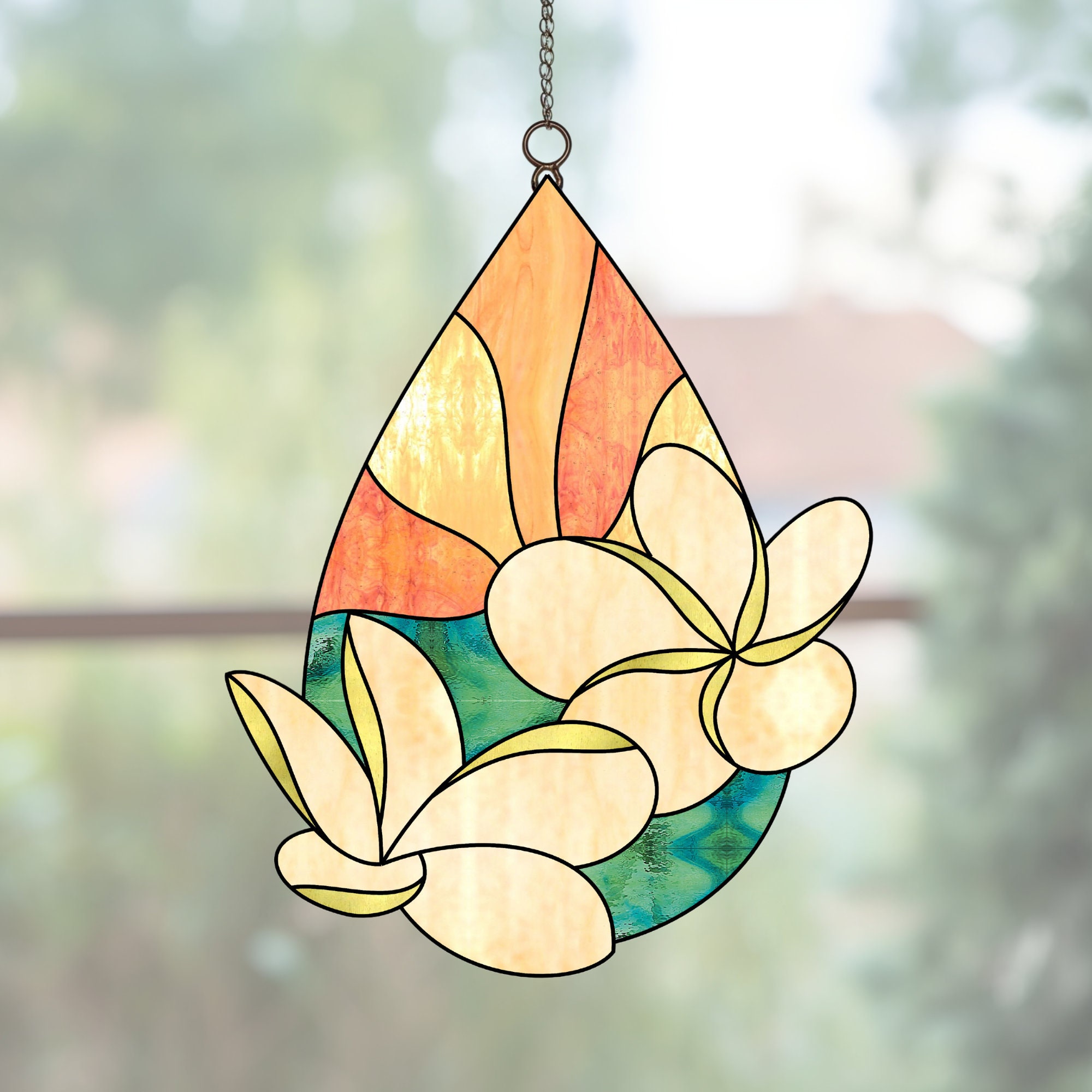 Flower Plumeria Stained Glass Pattern, Hawaiian Flowers Stained