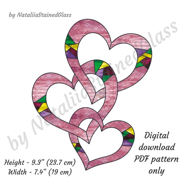 Heart stained glass pattern Colorful suncatcher Digital download Window hanging home decor