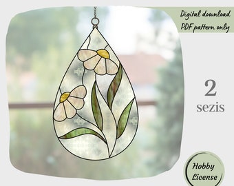 Gänseblümchen-Buntglas-Muster, Blumen-Buntglas-Muster, digitaler Download-Muster, DIY Suncatcher Home Decor