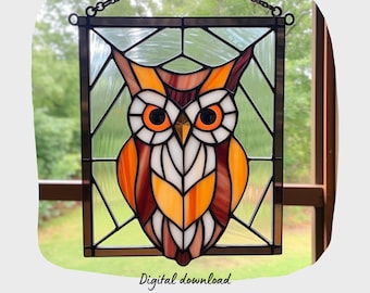 Gebrandschilderd glaspatroon uil, vogelzonnevanger DIY (pdf-patroon)