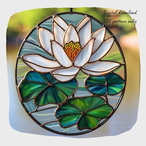 Lotus Stained Glass Pattern Water Lily Stained Glass Pattern Digital Download Pattern DIY Suncatcher for Home decor