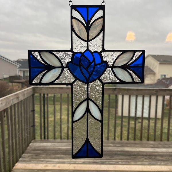 Rose Cross Stained Glass Pattern, DIY Home Decor (digital Download