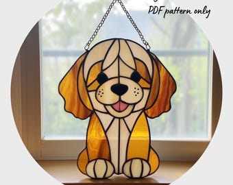Golden Retriever Puppy Stained Glass Pattern, DIY Suncatcher (PDF Pattern)