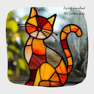Cat Stained Glass Pattern Animal Stained Glass Pattern Digital Download Pattern DIY Suncatcher for Home Decor