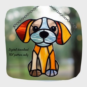 Dog Puppy Stained Glass Pattern Funny Dog DIY Suncatcher Animal Stained Glass Pattern Digital Download Pattern Lover Dog Gift