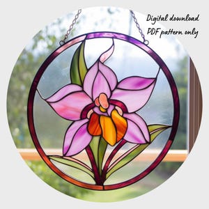 Orchid Flower Stained Glass Pattern, Digital Download, DIY Suncatcher Home Decor