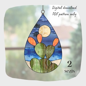 Cactus Teardrop Stained Glass Pattern, Digital Download, DIY Suncatcher Home decor