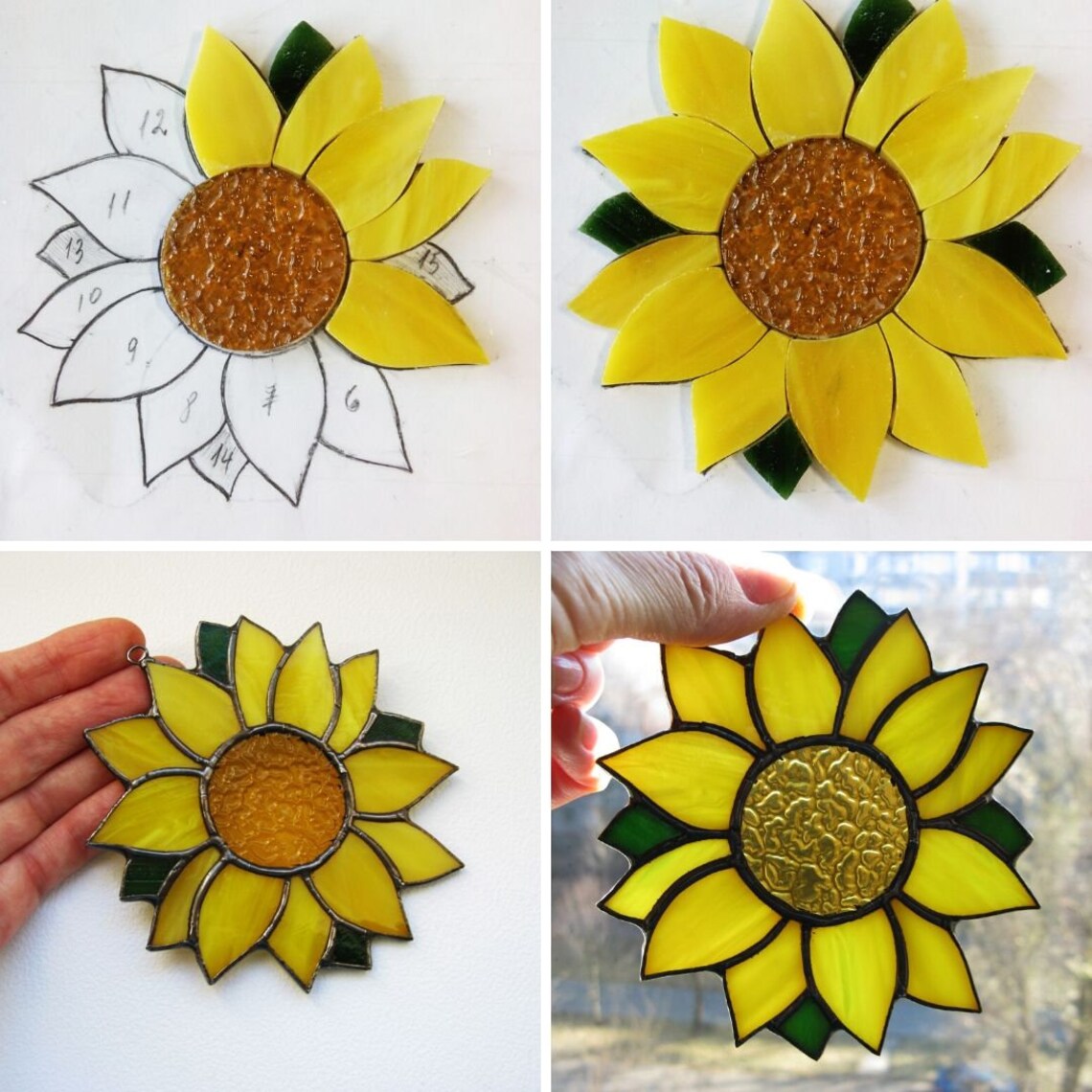Sunflower stained glass decor Suncatcher window hanging Etsy