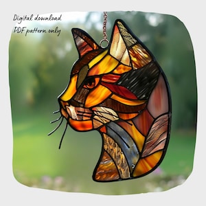 Cat Stained Glass Pattern, Animal Stained Glass Pattern, Digital Download Pattern, DIY Suncatcher Home Decor, Cat Lover Gift