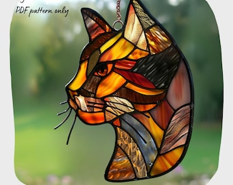 Katze Glasmalerei Muster, DIY Suncatcher Wohnkultur (Digitaler Download)
