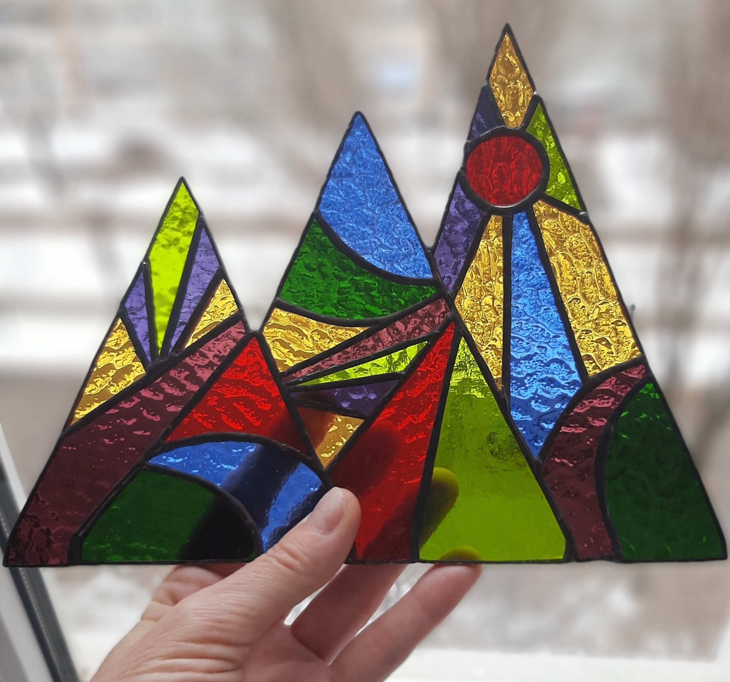 Mountain stained glass window decor Rainbow suncatcher Stained Etsy