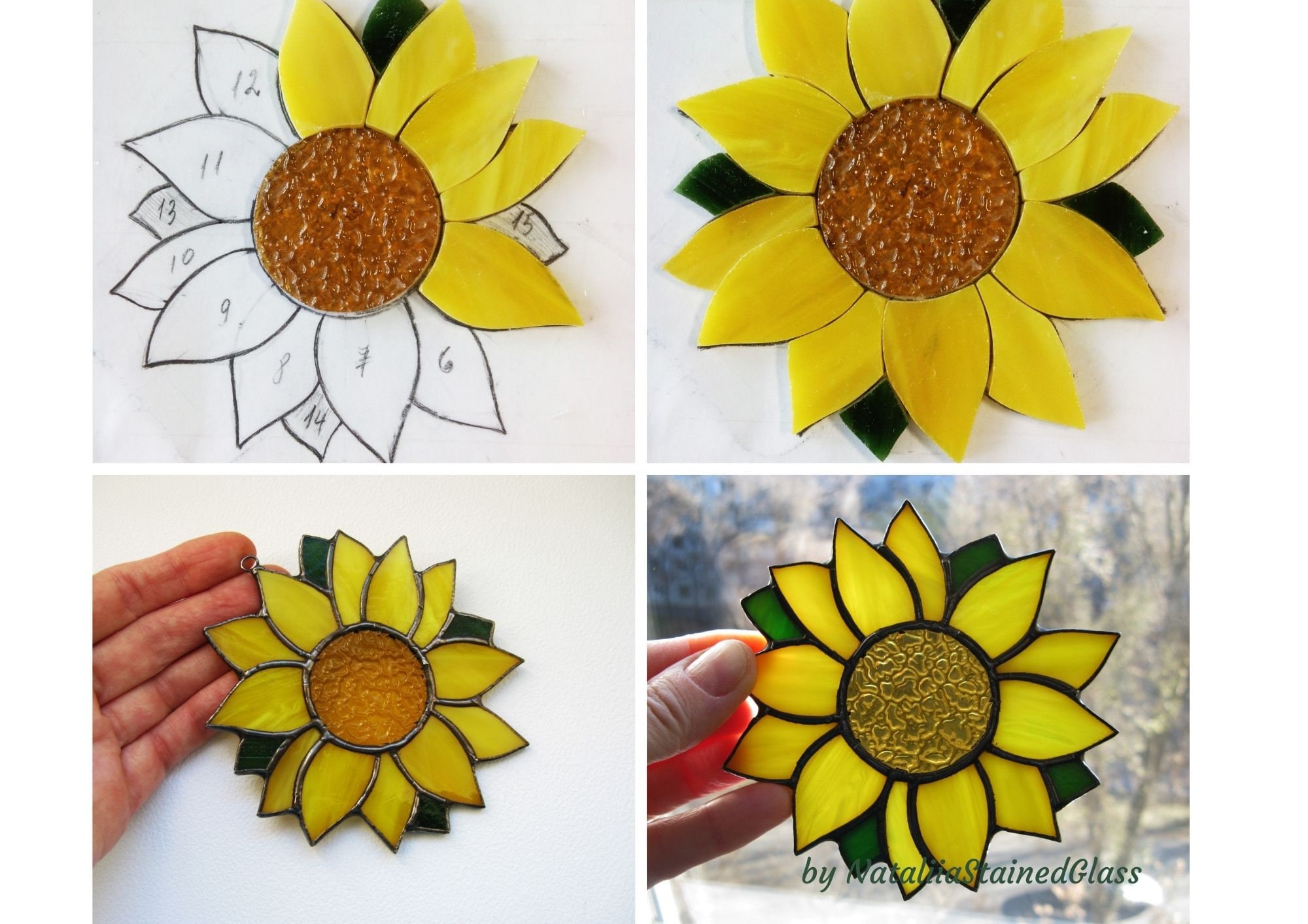 DIGITAL DOWNLOAD Pattern Stained Glass Sunflower Suncatcher Pattern PDF - Etsy digital-download-pattern-stained-glass-sunflower-suncatcher-pattern-pdf-etsy