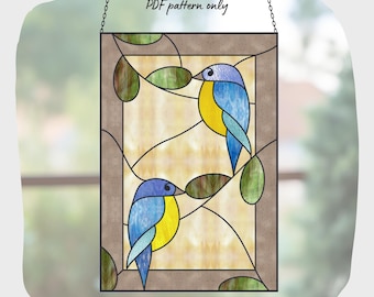 Gebrandschilderd glaspatroon vogel, digitale download, DIY Suncatcher Home Decor