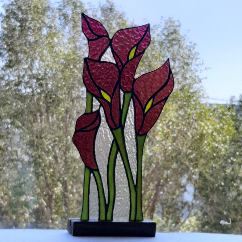Calla lily stained glass decor Purple lilies Suncatcher flower Etsy