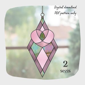 Heart Diamond Stained Glass Pattern, Digital Download, DIY Suncatcher Home Decor