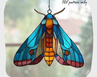 Moth Butterfly Stained Glass Pattern, Digital Download PDF, Suncatcher Decor