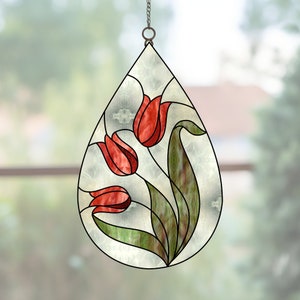Tulips Stained Glass Pattern, Flower Stained Glass Pattern, Digital Download Pattern, DIY Suncatcher Home Decor image 2