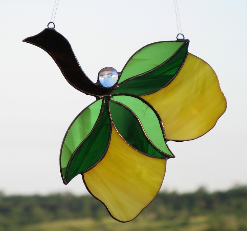 Stained glass lemon Yellow suncatcher window hanging Citrus decor