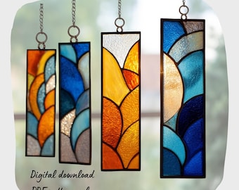 Geometric Set Stained Glass Pattern, Digital Download, Suncatcher Decor