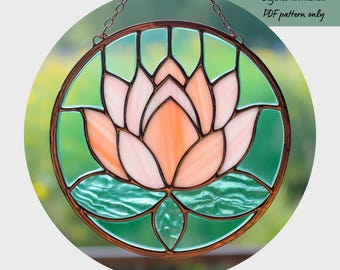 Lotus Suncatcher Stained Glass Pattern, Beginner DIY (PDF Pattern)
