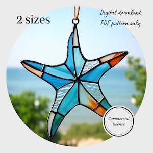 Sea Starfish Stained Glass Pattern, Commercial License,  Digital Download, DIY Ocean Suncatcher Home Decor