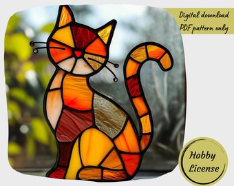 Cat Stained Glass Pattern Animal Stained Glass Pattern Digital Download Pattern DIY Suncatcher for Home Decor