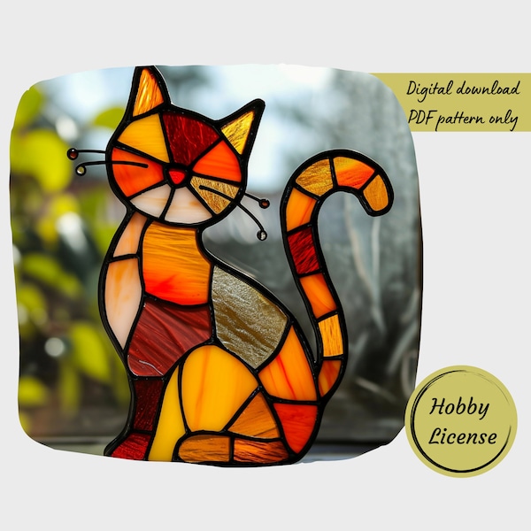 Cat Stained Glass Pattern Animal Stained Glass Pattern Digital Download Pattern DIY Suncatcher for Home Decor