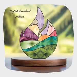 Digital Download Landscape Stained Glass Pattern, Festive Suncatcher Design, Hobby License Download