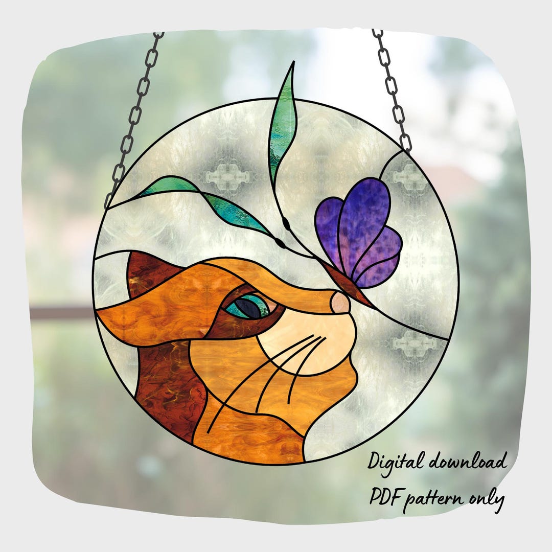 Cat Stained Glass Pattern, Digital Download, Animal DIY Suncatcher Home ...