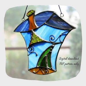Whimsical  Gnome House Stained Glass Pattern, Digital Download, DIY Suncatcher Home Decor
