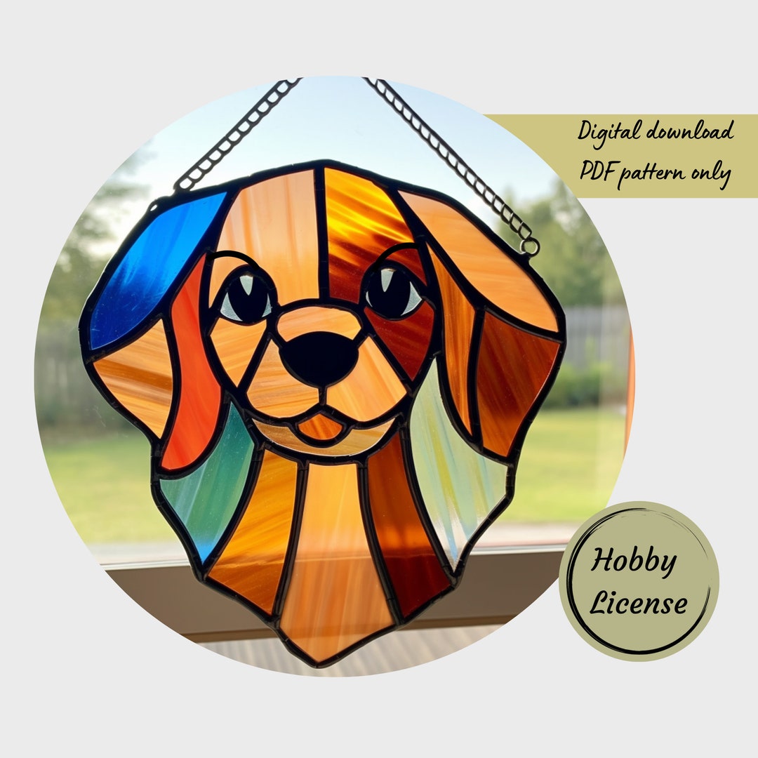 Dog Stained Glass Pattern Animal Stained Glass Pattern Digital Download ...