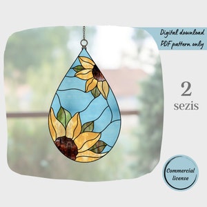 Commercial License, Sunflower Stained Glass Pattern, Digital Download, DIY Flower Suncatcher Home Decor