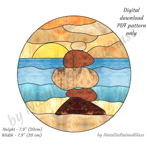 Zen Sunset Stained Glass Pattern,  Sea Stained Glass Pattern, Digital Download Pattern, DIY Suncatcher Home Decor