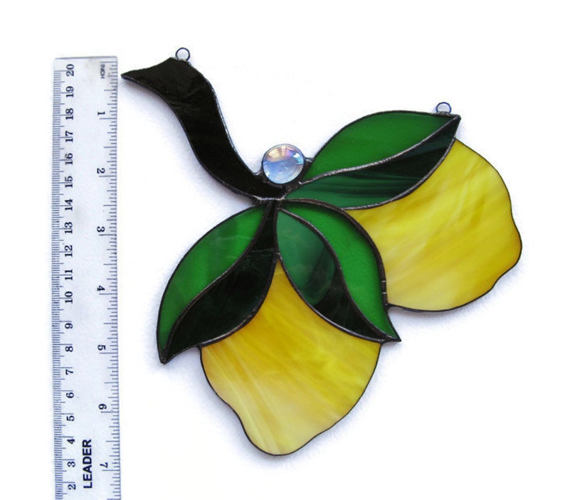 Stained glass lemon Yellow suncatcher window hanging Citrus decor
