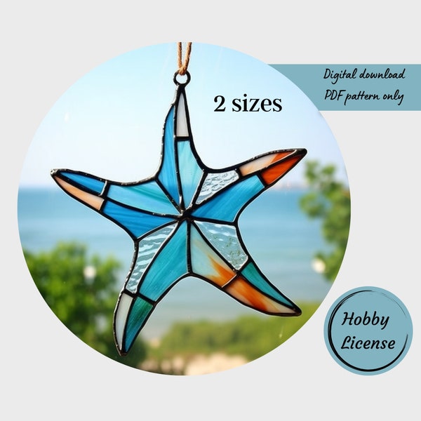 Stained glass pattern sea starfish Ocean stained glass pattern Digital download pattern DIY suncatcher for home decor