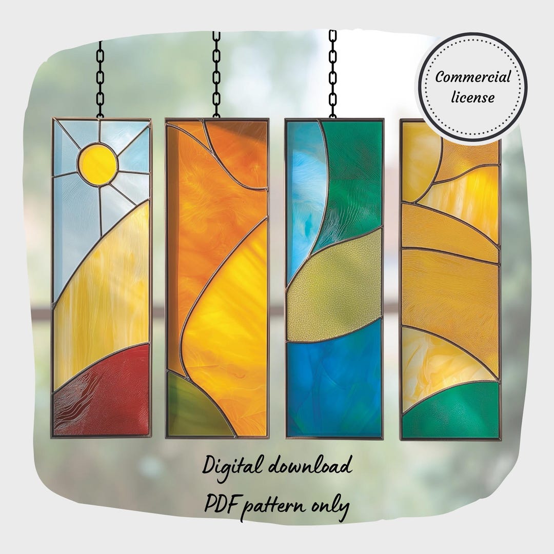Stained Glass Pattern, Set of 4 Abstract Geometric Designs,commercial ...