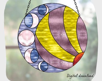 Moon Phase Stained Glass Pattern, Digital Download
