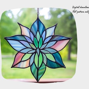Lotus Mandala Stained Glass Pattern, Digital Download, DIY Suncatcher Home Decor