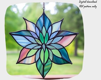 Lotus Mandala Stained Glass Pattern, Digital Download, DIY Suncatcher Home Decor