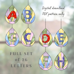 Anfangsbuchstaben Teardrop Glasmalerei-Muster, digitaler Download, DIY Alphabet Suncatcher Home Decor