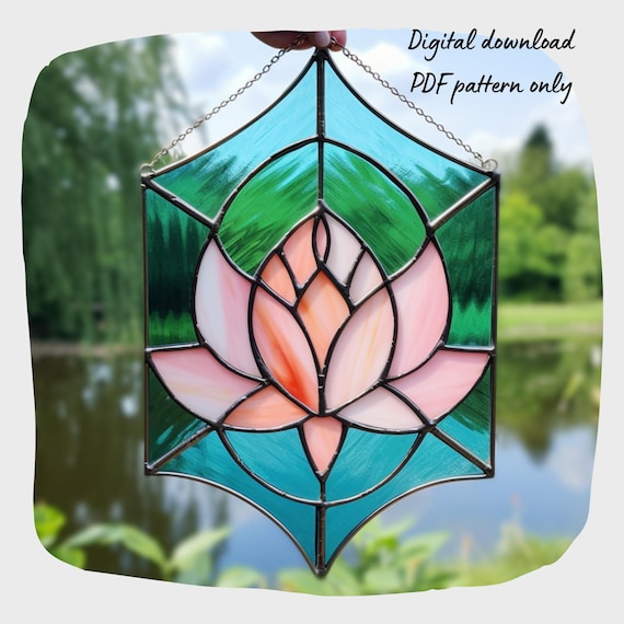 Lotus Stained Glass Pattern: DIY Suncatcher, Digital Download