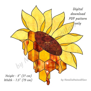 Girasol, patrón de vitral de panal, descarga digital, atrapasol DIY, decoración del hogar, regalo de inauguración de la casa