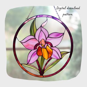 Orchid Flower Stained Glass Pattern, Digital Download, DIY Suncatcher Home Decor