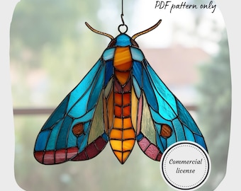 Moth Butterfly Stained Glass Pattern, Commercial License, Digital Download PDF, Suncatcher Decor
