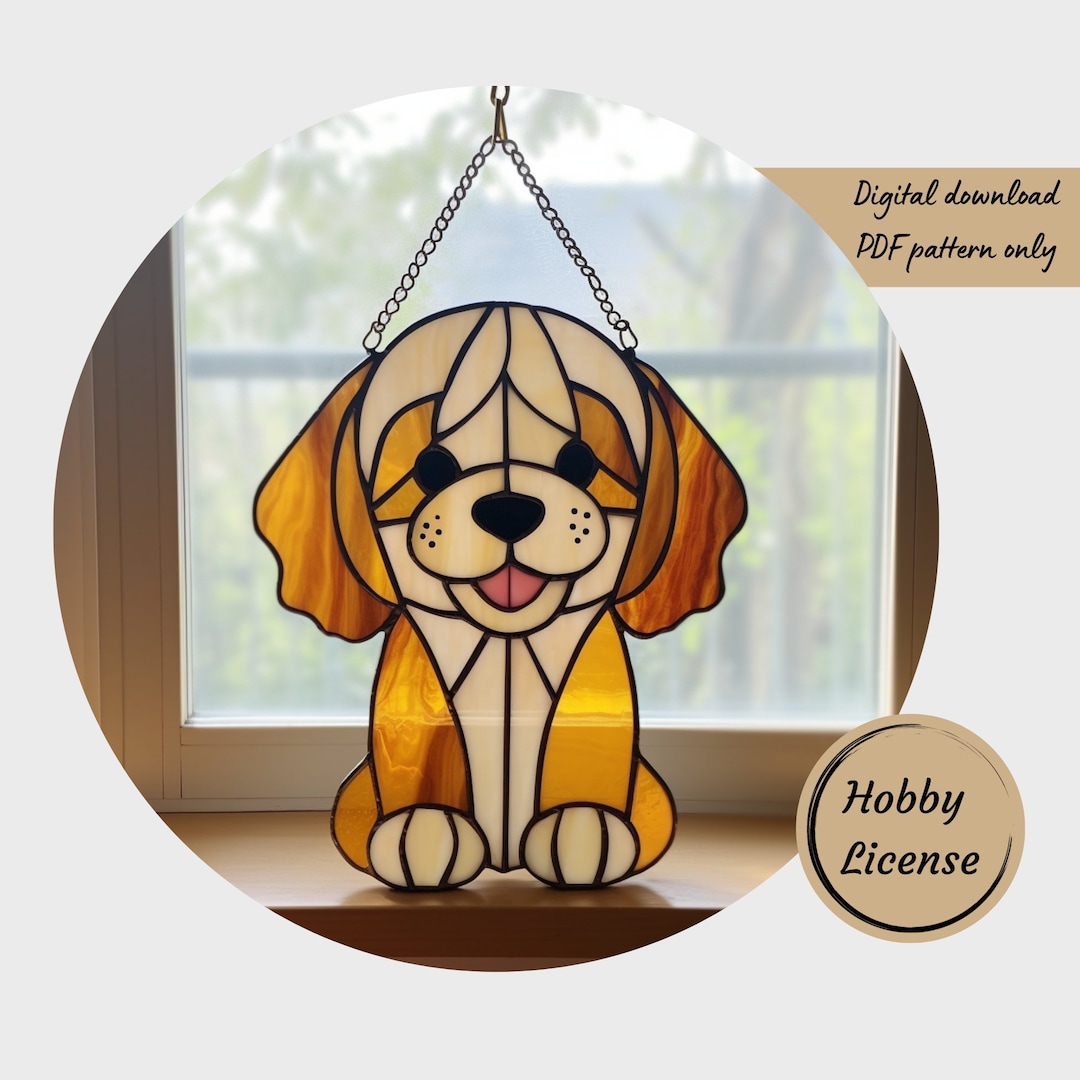 Dog Stained Glass Pattern, Puppy Stained Glass Pattern, Digital