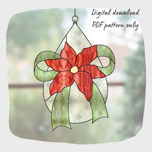 Weihnachten Poinsettia Teardrop Glasmalerei-Muster, digitaler Download, DIY Suncatcher Home Decor
