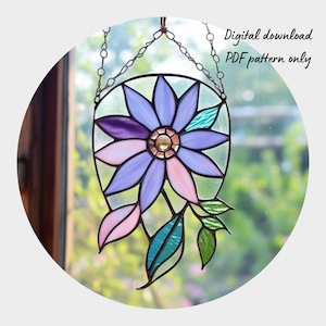 Wildflower Stained Glass Pattern, Digital Download, DIY Suncatcher Home Decor