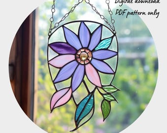 Wildflower Stained Glass Pattern, Digital Download, DIY Suncatcher Home Decor