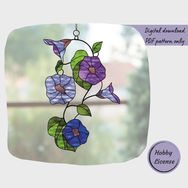 Morning Glory Glasmalerei-Muster, Blumen-Buntglas-Muster, Digitaler Download Muster, DIY Suncatcher Wohnkultur